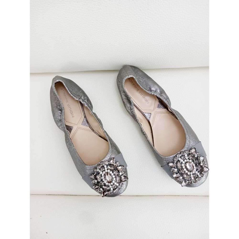 NWOT Adrienne Vittadini Gunmetal Grey Metallic Rhinestones Ballerina Flats …